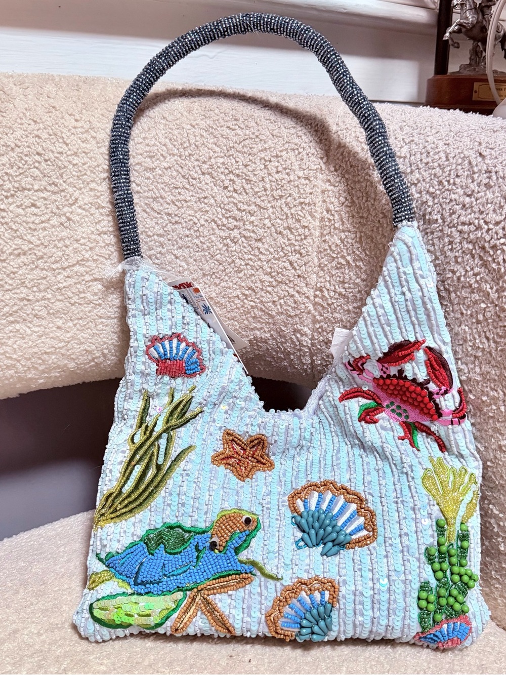 New Release Handcrafted in India Ocean Sea Creatures Beaded Bag Hobo